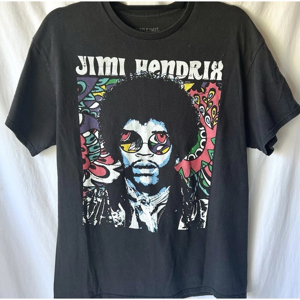 Jimi Hendrix Graphic T-Shirt Size L Purple Haze Psychedelic Rock Tee Retro Music